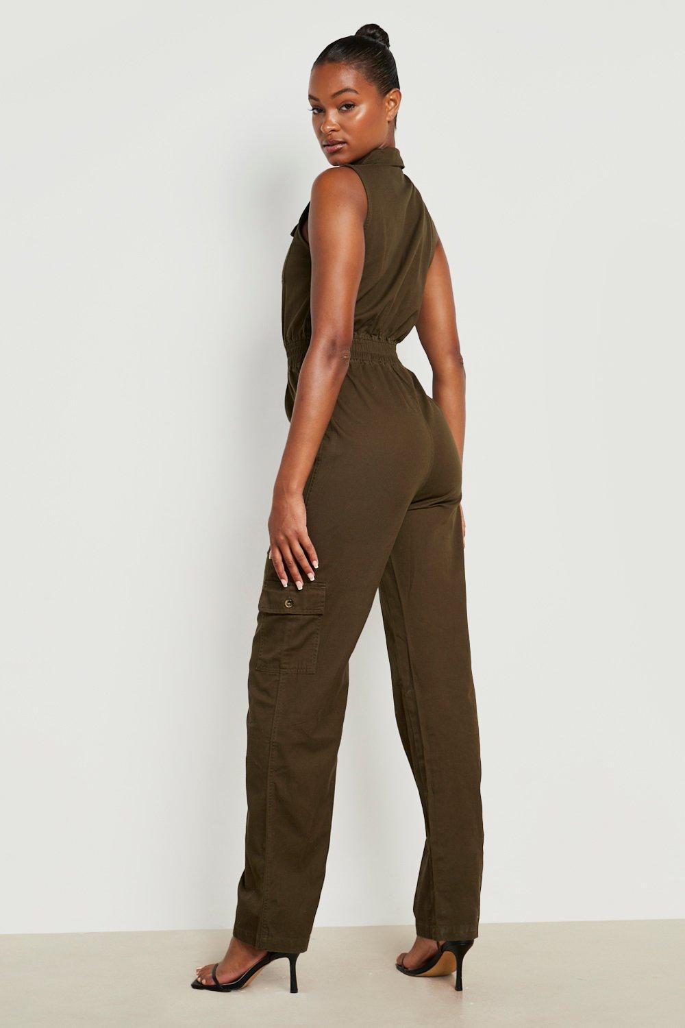 Olive green best sale denim jumpsuit